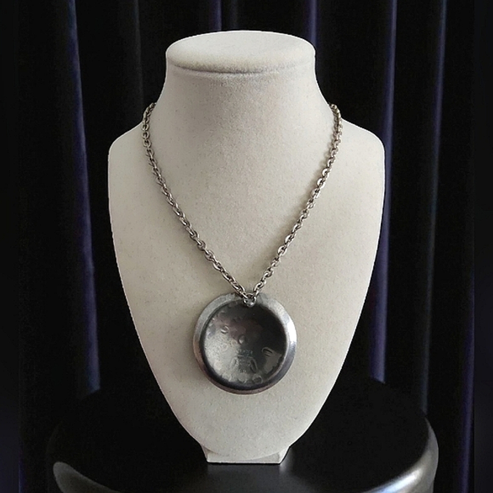 Jorgen Jensen Denmark Pewter Modernist Pendant & Chain Necklace 989
